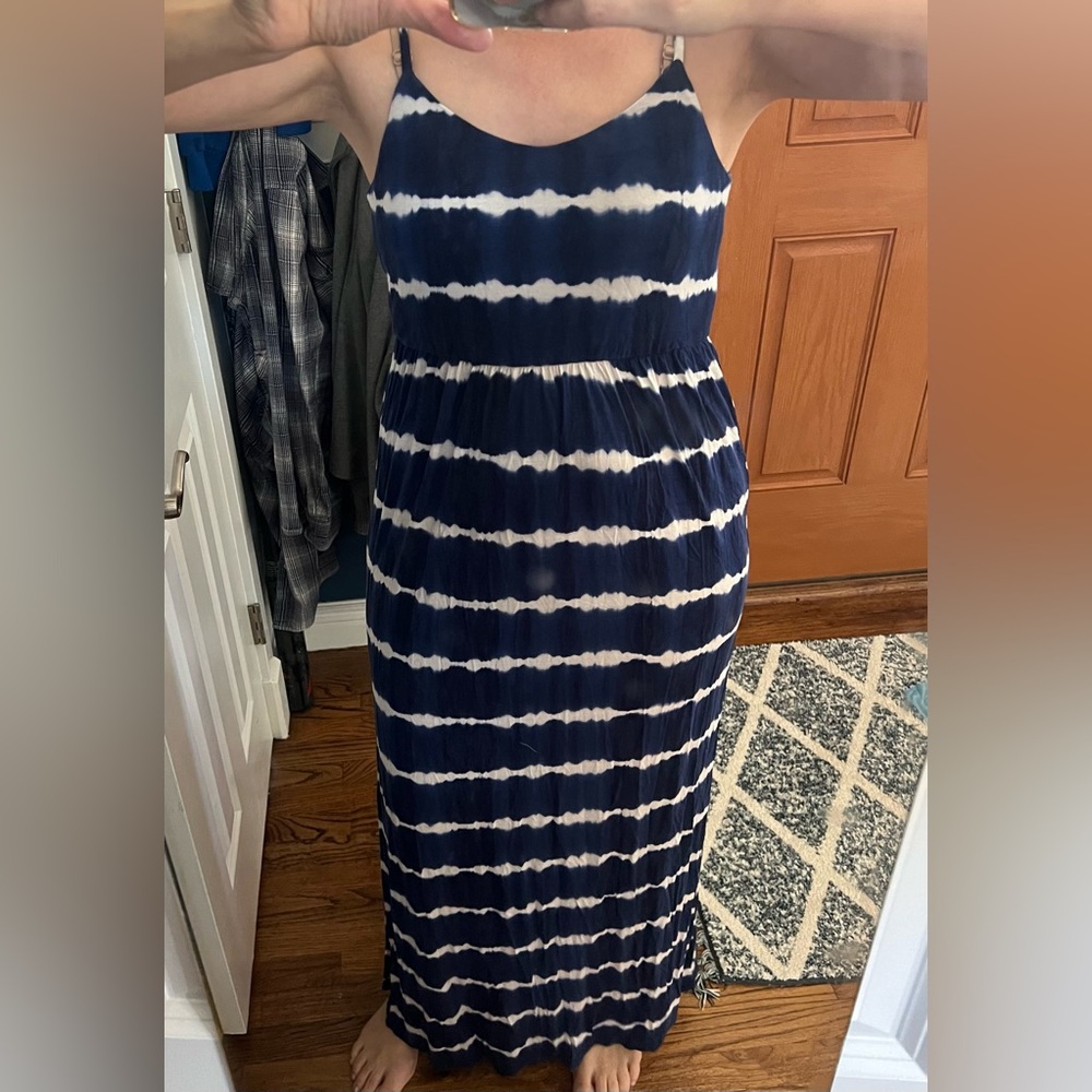 Navy and white maxi dress